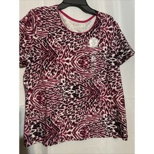 NWT Kim Rogers Pink Animal Print Cotton Top Size XL